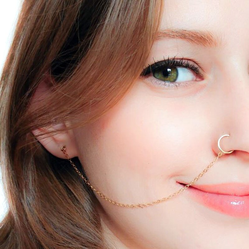 Ear hook nose ring body jewelry Tassel chain link nose piercing Body puncture