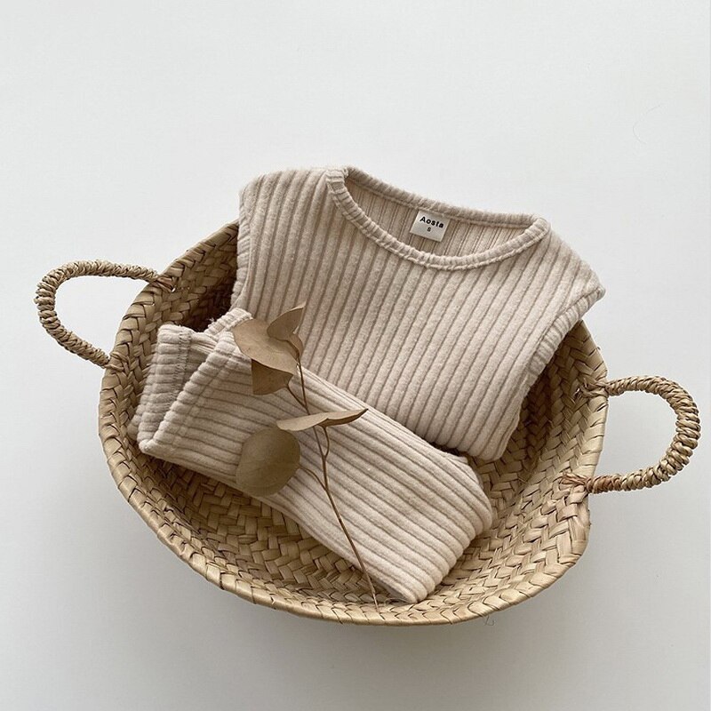 2021 New Spring Baby Waffle pigiama set spessa calda manica lunga abiti per la casa sonno abbigliamento per bambini YN001: COFFEE / 70cm