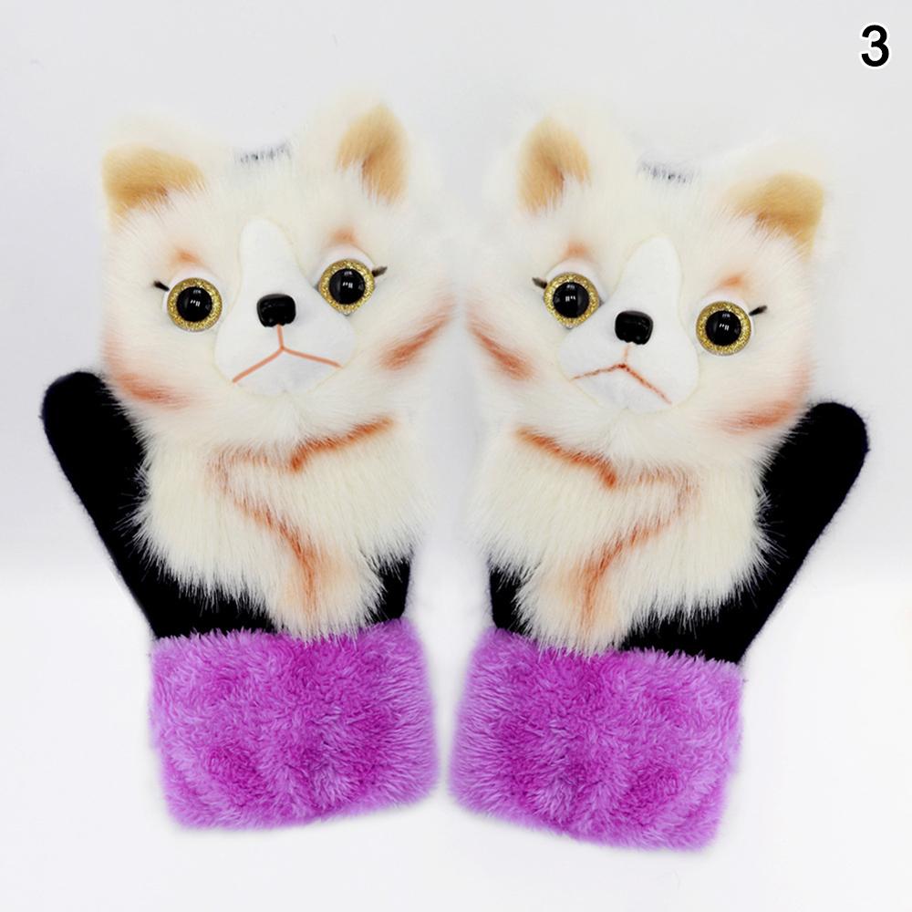 Animal Cat Dog Panda Racoon Kid Winter Warm Gloves 22cm Long Cute Girl Mittens Full Fingers Princess Guantes
