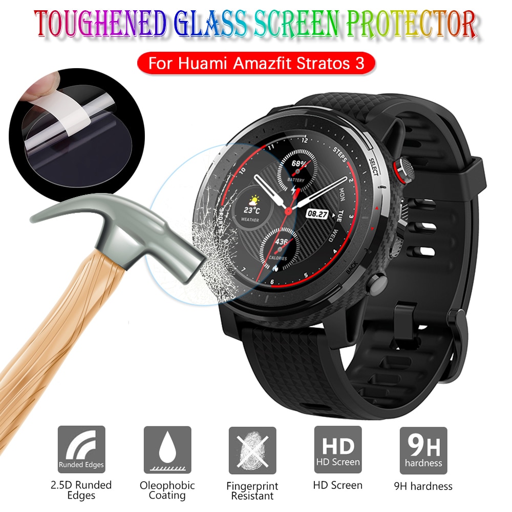 Película de vidro temperado protetora para smartwatch, proteção de tela para xiaomi huami amazfit stratos 3 com gps