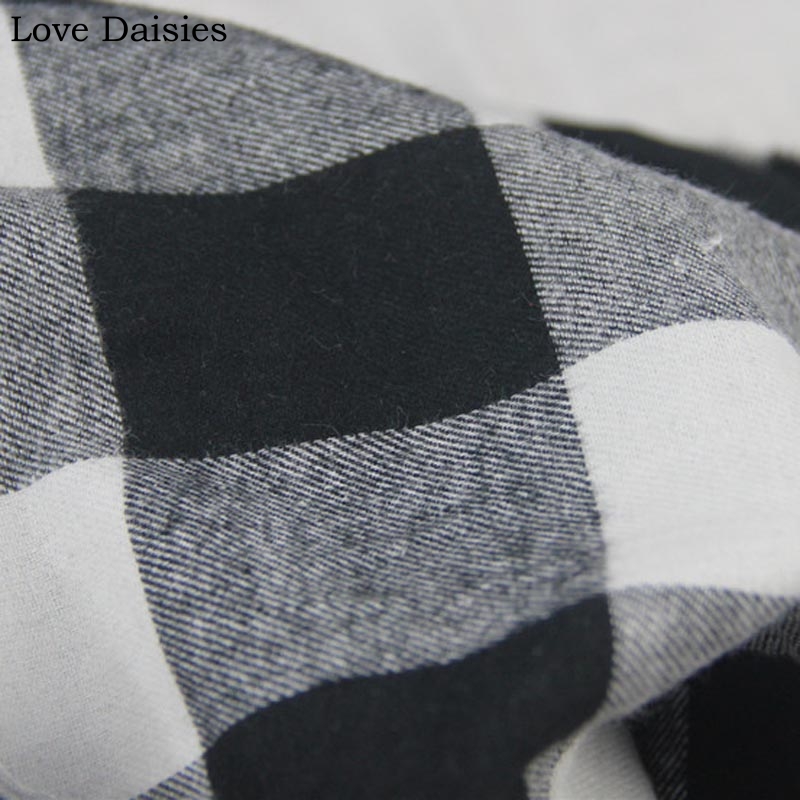 100% saia di cotone sentiero E Filati Tinti di NERO GRIGIO BIANCO grande reticolo Controllare Leggera Spazzolato Tessuti per Abbigliamento FAI DA TE Camicetta Camicia di Vestito del tessuto