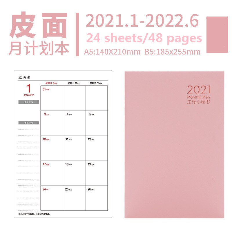 Notebook Planner Agenda 2022 Daily Weekly Monthly Journal A5 Meeting Book School Supplies Stationery Management: L2-Pink