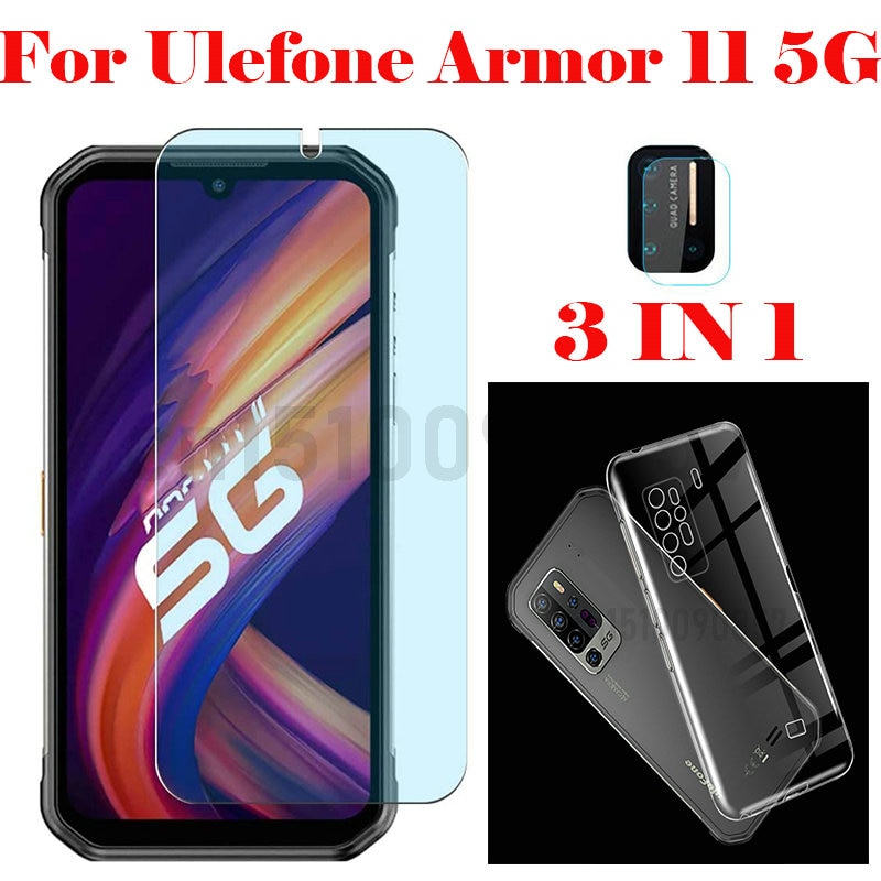 For Ulefone Armor 11 5G Case 3 In1 Tempered Glass Shockproof Armor Case Camera Screen Protector Protective For Ulefone Armor 11: 3 in 1 clear case