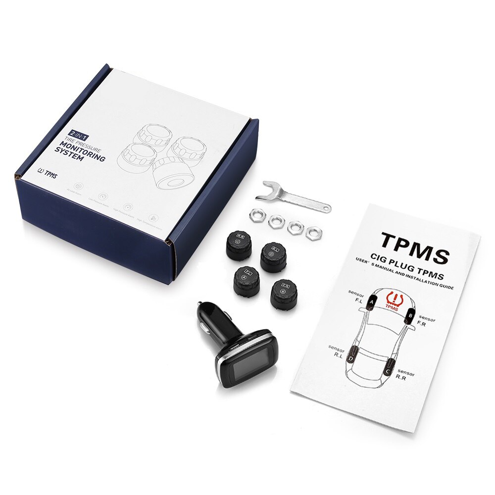 Car TPMS Tire Pressure Monitoring System Sensor USB Port Car Safety Alarm Cigarette Lighter Digital System Tire Pressure System