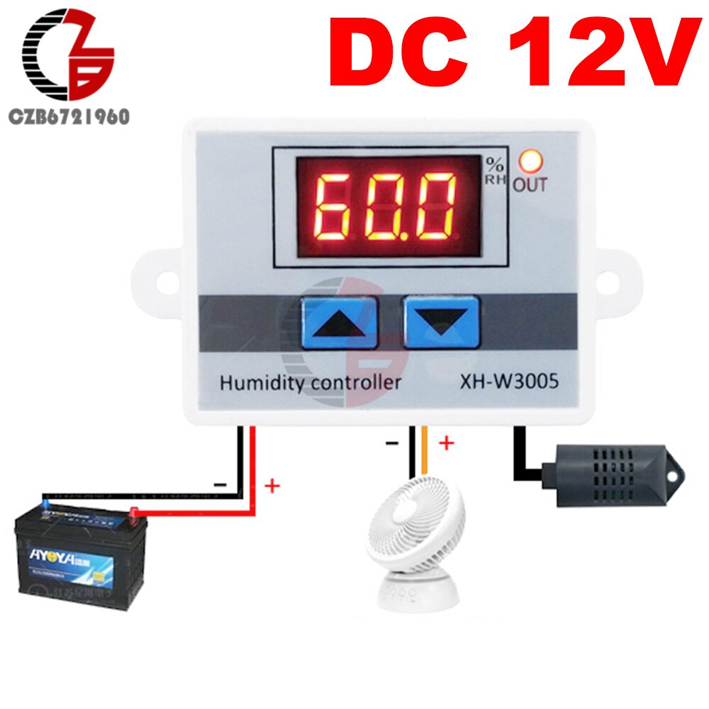 220V 110V 12V 24V W3005 Digital Humidity Controller Dehumidifier Indoor Outdoor Hygrometer Mositure Regulator Humidistat Sensor: DC 12V