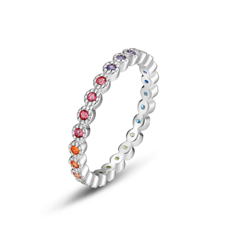 ALLNOEL 100% 925 Anelli in argento sterling per le donne Abbagliante zircone Arcobaleno CZ Anello twist Regali di nozze alla moda Gioielli all'ingrosso: Colore rosa / 7