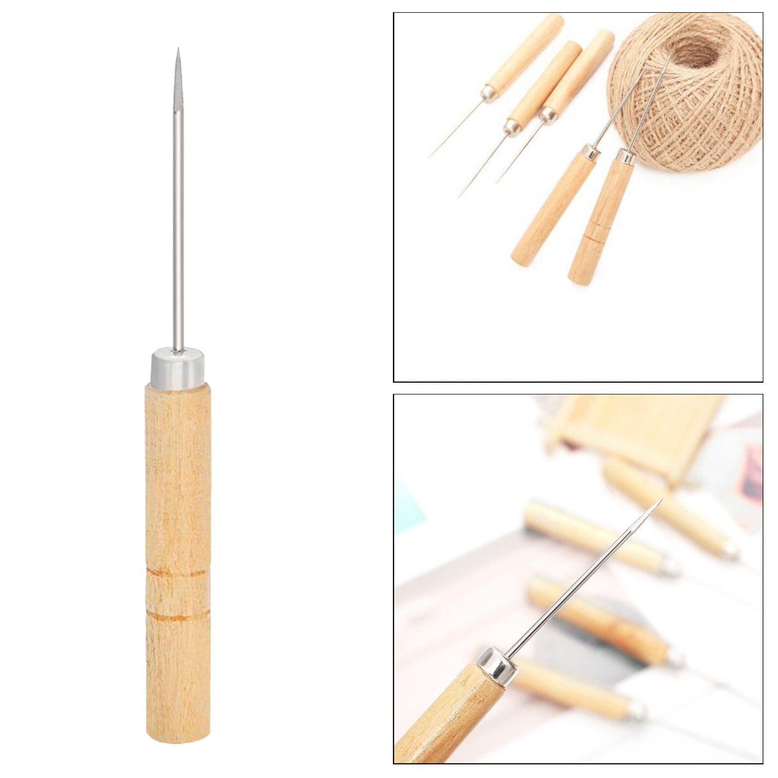 Canvas Leather Sewing Awl, Leather Sewing Needle Awl Hand Stitch Wooden Handle for Handmade Leather Sewing Tools Shoe and