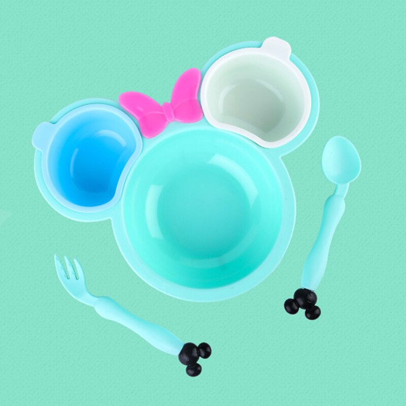 5pcs/set Baby Cute Cartoon Eating Food Tableware Kids Dinner Plate Toddler Feeding Dishes Baby Children Training Bowl Spoon Fork: Green Set