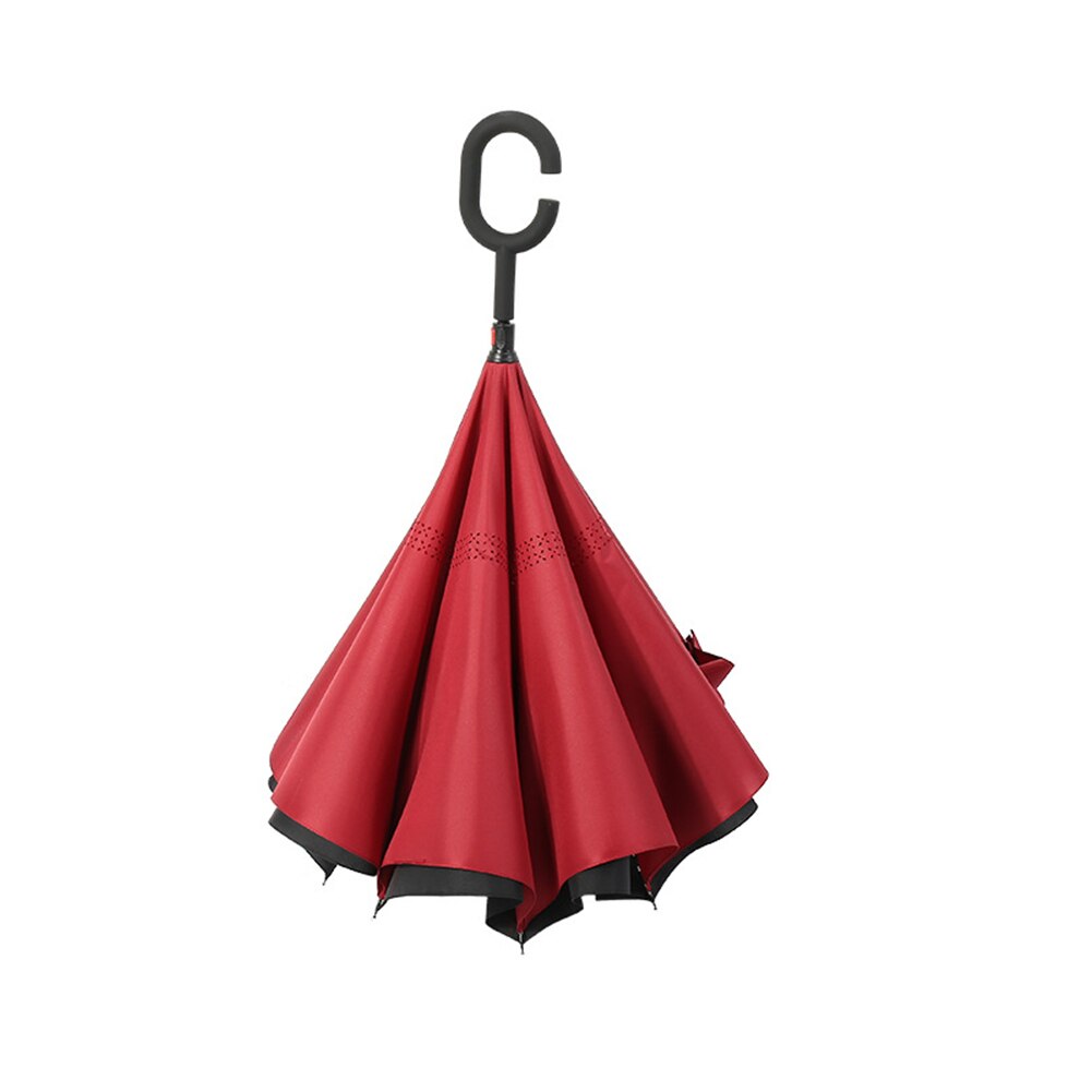 Windproof Reverse Folding Double Layer Inverted Orange Umbrella Self Stand Rain UV Protection C-Hook Handle For Car And Outdoor