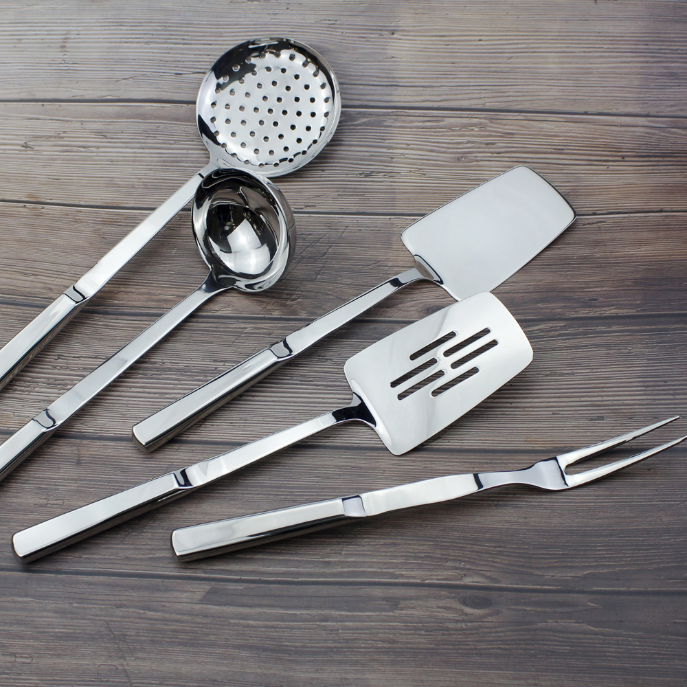 Ustensile de cuisine en acier inoxydable 18/8, poignée souple, poli miroir parfait, ustensile de cuisine, louche/spatule/écumoire