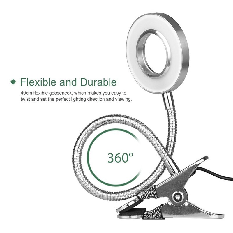 5W Clip Led sur la lumière/liseuse/lumière de lit, luminosité à 2 niveaux et 2 couleurs, lampe à clipser pour les yeux pour miroir de maquillage, bureau, lit