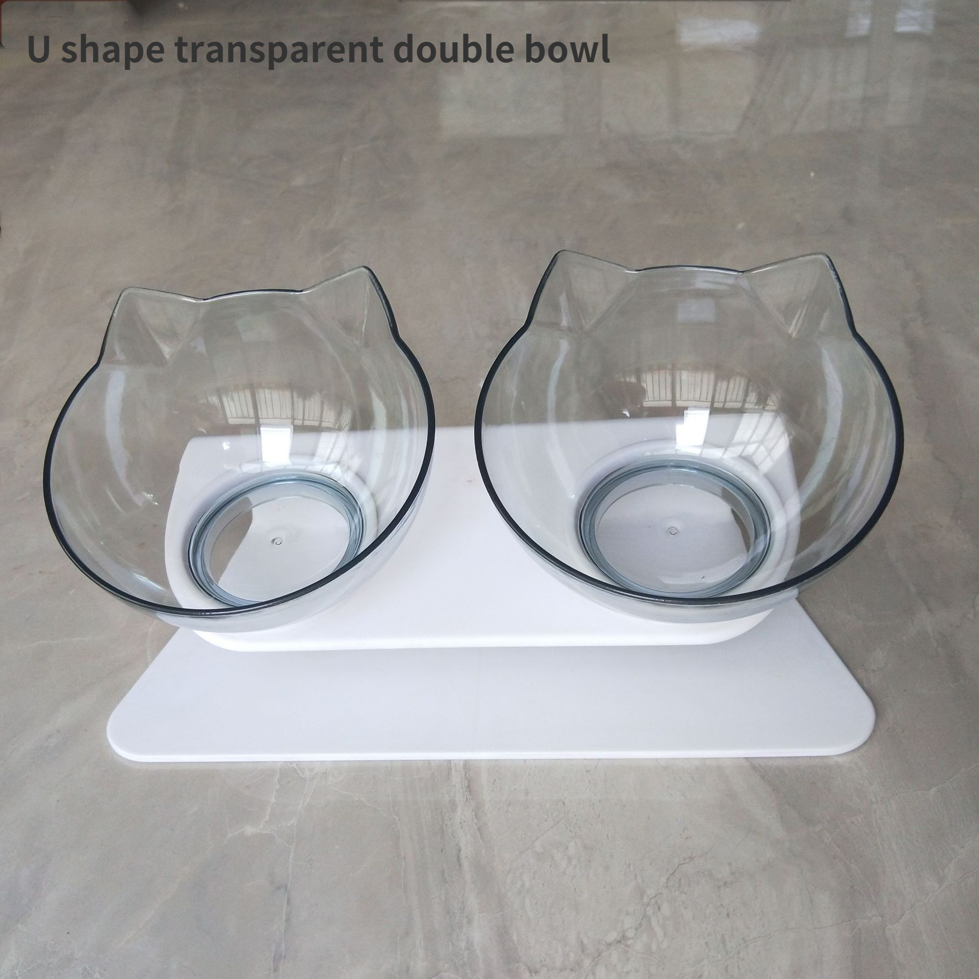 Pet Food Bowl Cat Bowl Drinking Water Eating Dog Bowl Automatic Hydration Double Bowl Cat Neck Guard Plastic Dog Eating Bowl: U Shape Double Bowl