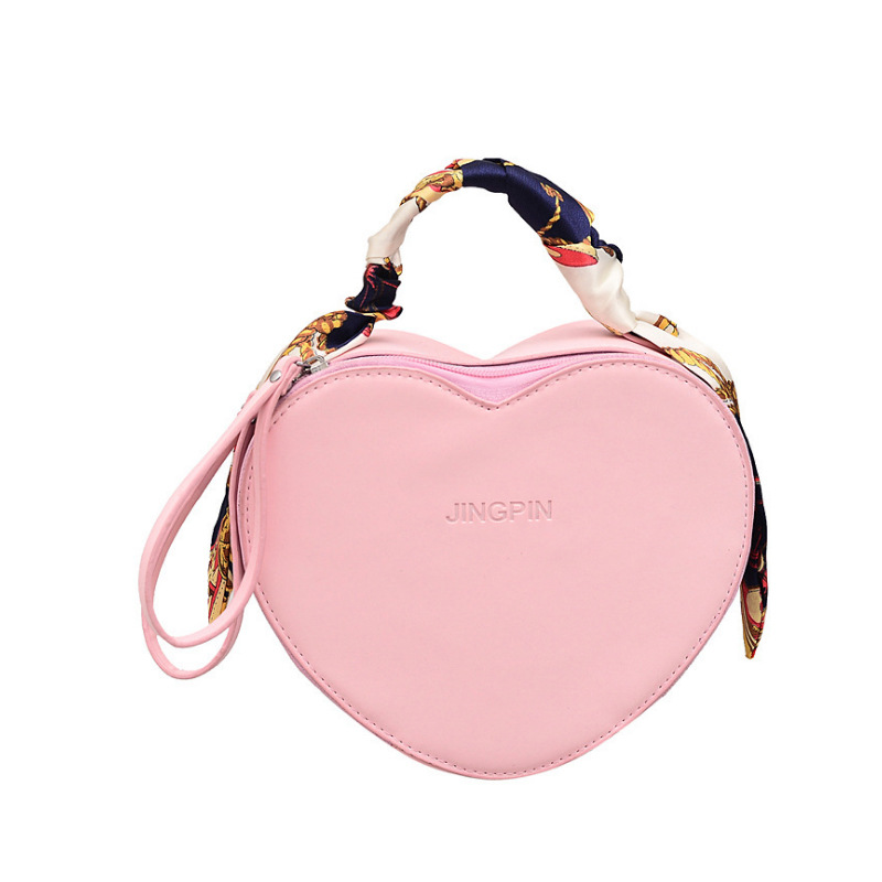 Sac de messager en cuir PU femmes en forme de coeur solide couleur sac à main foulard en soie dames sac à main femmes mince sangle sac à bandoulière