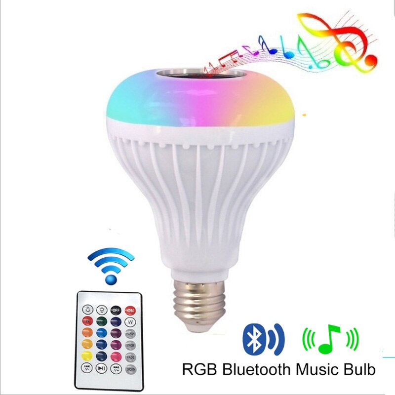 Intelligente draadloze E27 RGB Bluetooth speaker LED lamp licht muziek afspelen dimbare draadloze 12W LED licht met 24 key remote