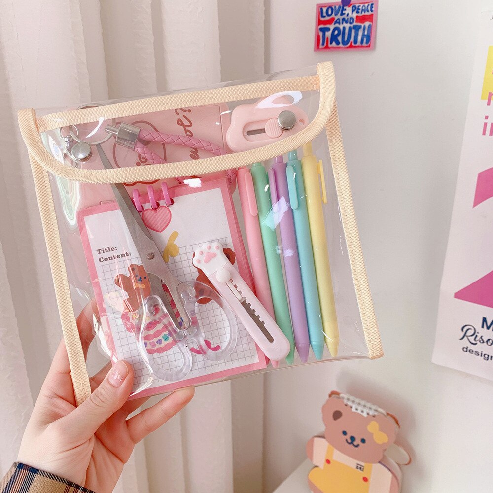 Transparent File Pocket Bag PVC Large Capacity Waterproof Cosmetic Makeup Storage Bag Student Pencil Bag Stationery
