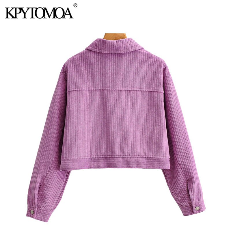 Kpytomoa kvinder løs fløjlsbukser cropped jakke frakke vintage langærmede lommer kvindelige overtøj smarte toppe