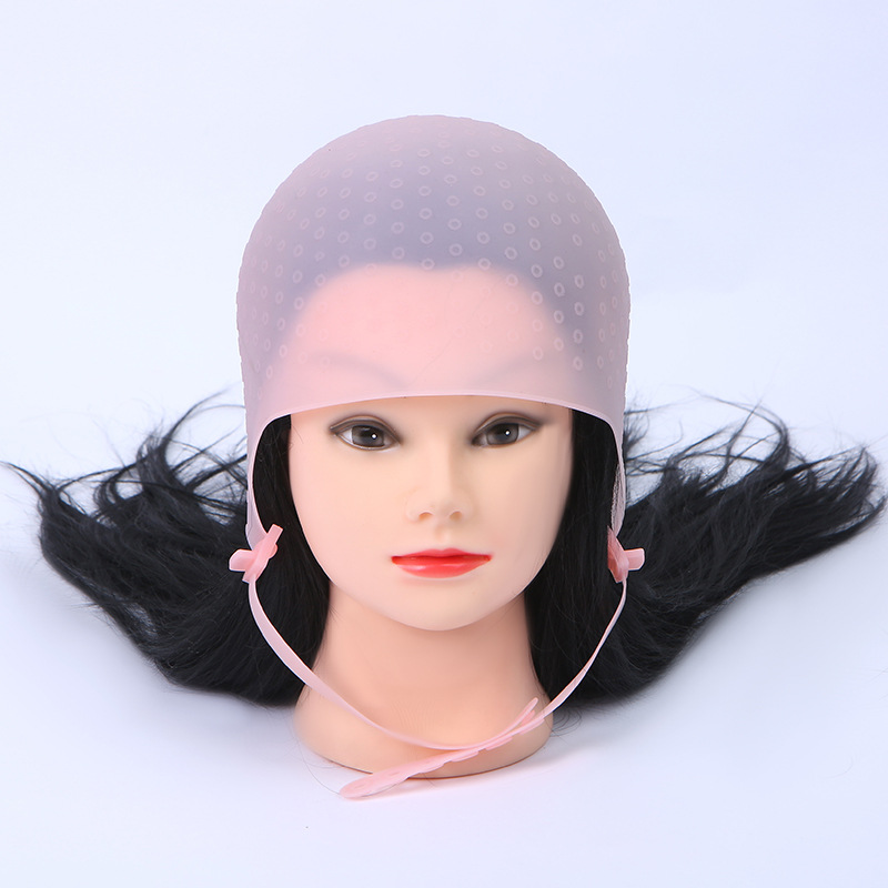 Salon Dye Silicone Cap + Hook Silicone Hair Highlights Cap Needle Reusable Hair Coloring Cap Hair Dye Hat Hairstyling Tool