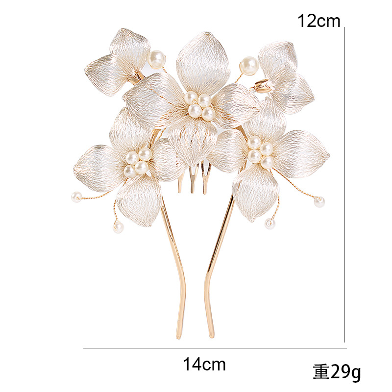 Koperen Draden Tiara Bruiloft Kroon Bloem Bruids Haar Stuk Kam Handgemaakte Vrouwen Prom Haarband Accessoires: Licht Geel Kleur