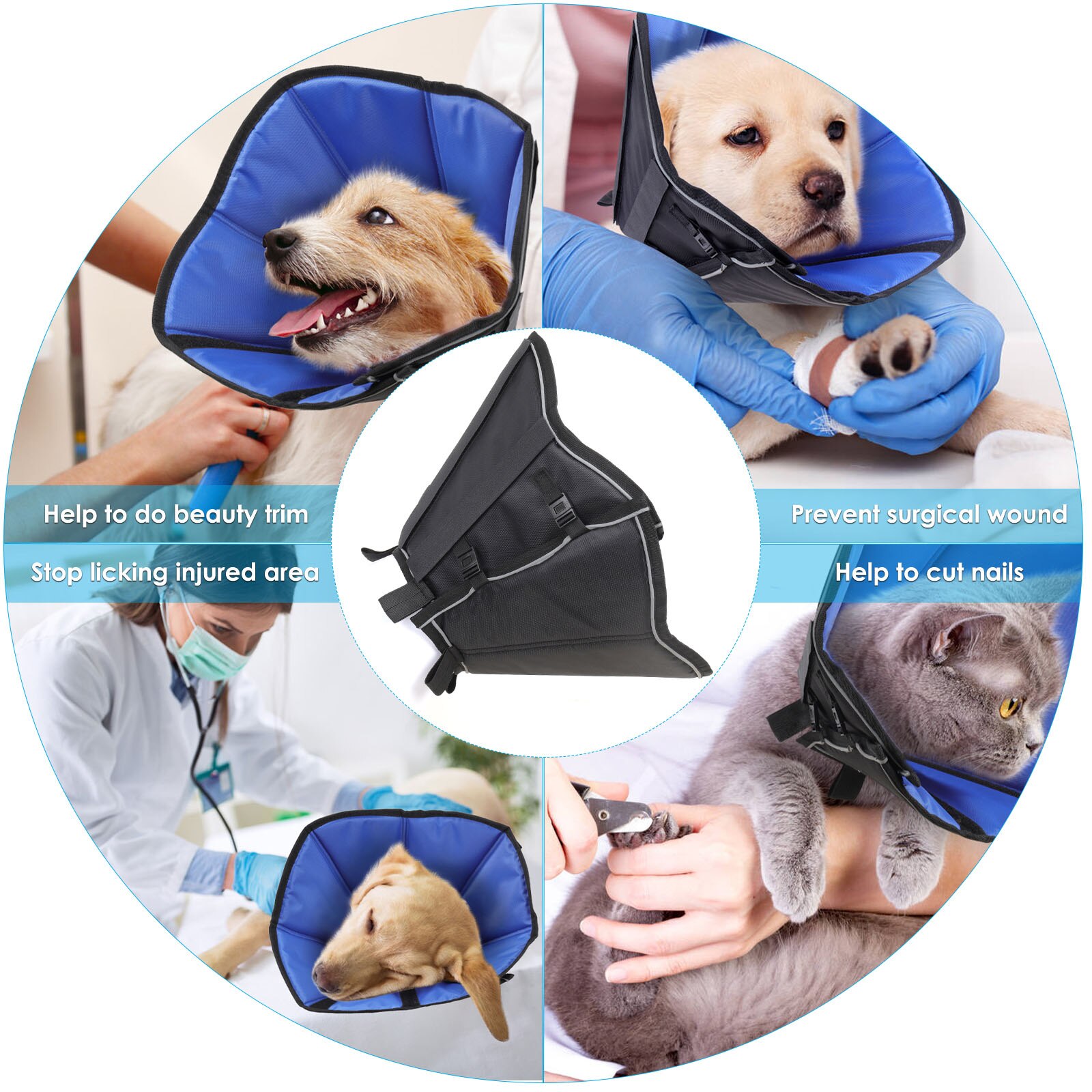 Elizabethan Collar Adjustable Foldable Nylon Material Pet Dog Neck Cone Recovery Collar Anti-Bite Surgery Wound Healing E-Collar