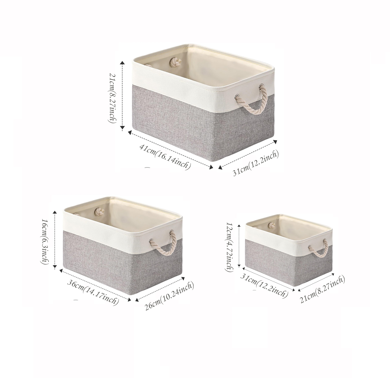 Cestas de almacenamiento de tela plegables con asas de cuerdas, contenedores de almacenamiento plegables para organizar ropa, hogar y oficina, 1 Uds.
