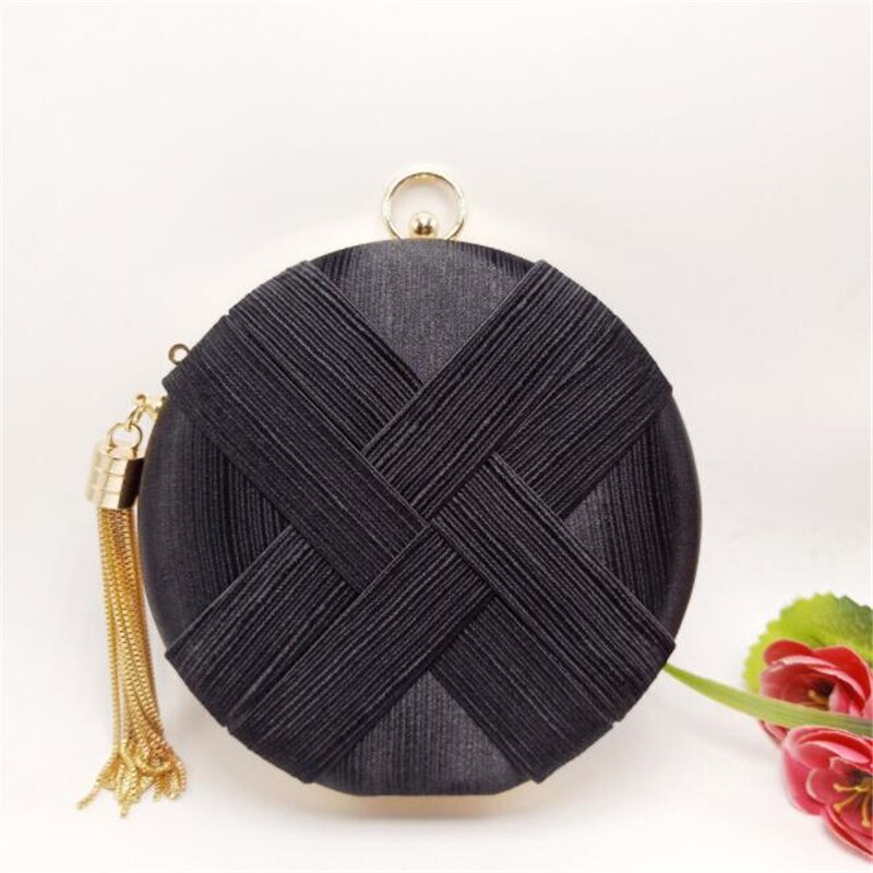 Knoop Avondtassen Ronde Vormige Zijde Clutch Portefeuilles Kwastje Banket Tassen Voor Dames MN1317: black