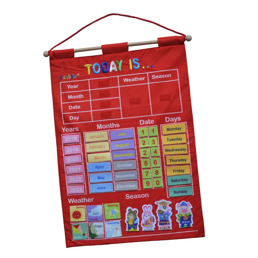 Wall Hanging Calendar Weather Season Date Months Year Day for Chiledren Kids Early Education Preschool Education: Red