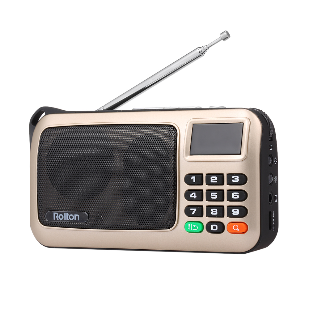 Rolton W405 Portable Mini FM Radio PC Speaker Music Player USB TF Card with LED Display HiFi Stereo Receiver Digital FM Radio: GOLD