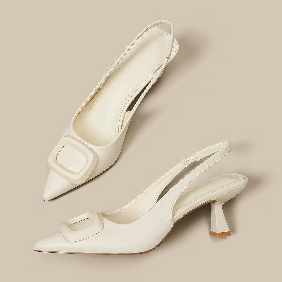 Mærke kvinde slingback sko forår damer høje hæle mellemhæl spids tå slip-on sandal mules: Sort / 38