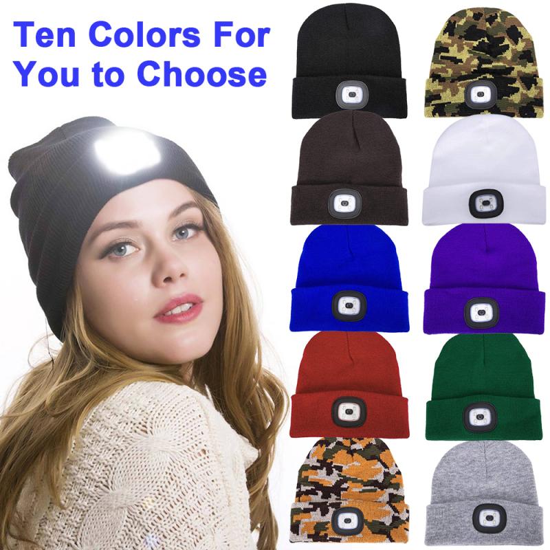 4 LED Beleuchtete Beanie Kappe Hip Hop Männer Frauen Stricken Hut Wandern Camping Lauf Hut Neue Jahr Taste Batterie typ