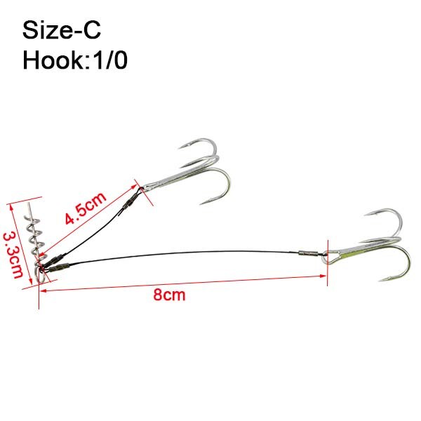 Spinpoler-aparejo de pesca de Lucio, anzuelo #2 #1 #1/0 #2/0 sacacorchos, Stingers afilados de acero al carbono, agudos, superfuerza, 18-30kg: Size-C