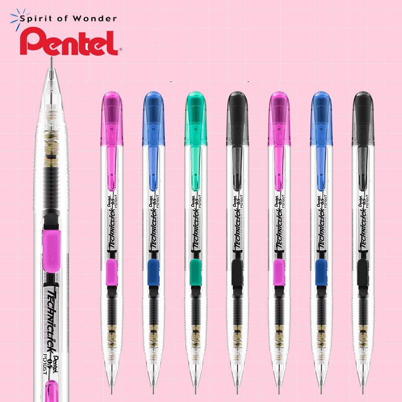 3/4 stk pentel techniclick mekanisk blyant 0.5mm klassisk sidepresse automatisk japan sort/blå/grøn/pink farve