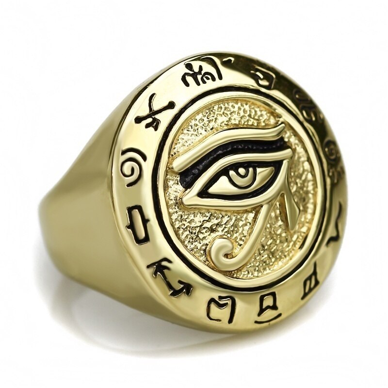 Classic Ancient Egypt Mythology Eye of Horus Rune Ring Personality Men&#39;s Amulet Jewelry