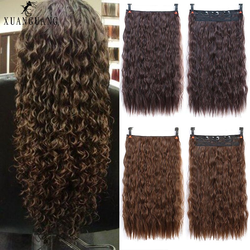 XUANGUANG Lange natuurlijke krullend hair extensions zwart bruin synthetisch haar extensions