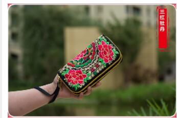 Flower Embroidered Wallet Purse Handmade Ethnic Flowers Embroidery Women Long Wallet Phone HandBag,Women Clutch: Style 5