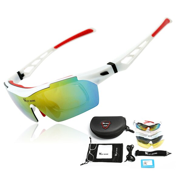 WEST RADFAHREN Radfahren Sonnenbrille Polarisierte 5 Objektiv Winddicht Anti-fog Mypia Rahmen Sport MTB Fahrrad Brillen Radfahren Gläser: white red