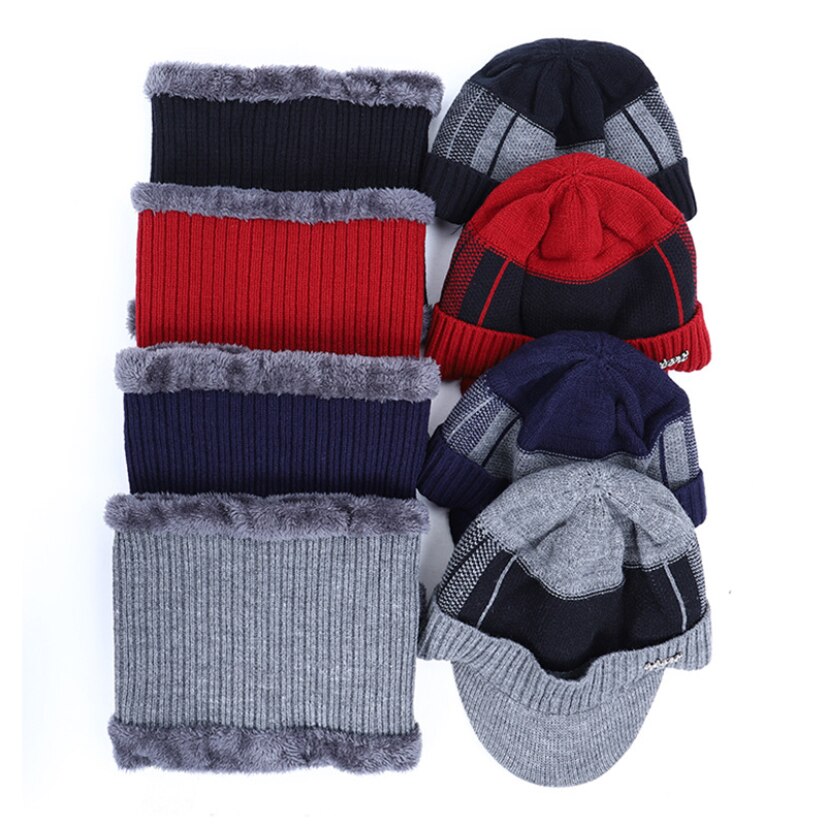 Gorros tejidos nuevos para hombre, gorros gruesos para exterior, gorros cálidos para otoño e invierno, gorros de terciopelo de punto para hombre, conjuntos informales de dos piezas
