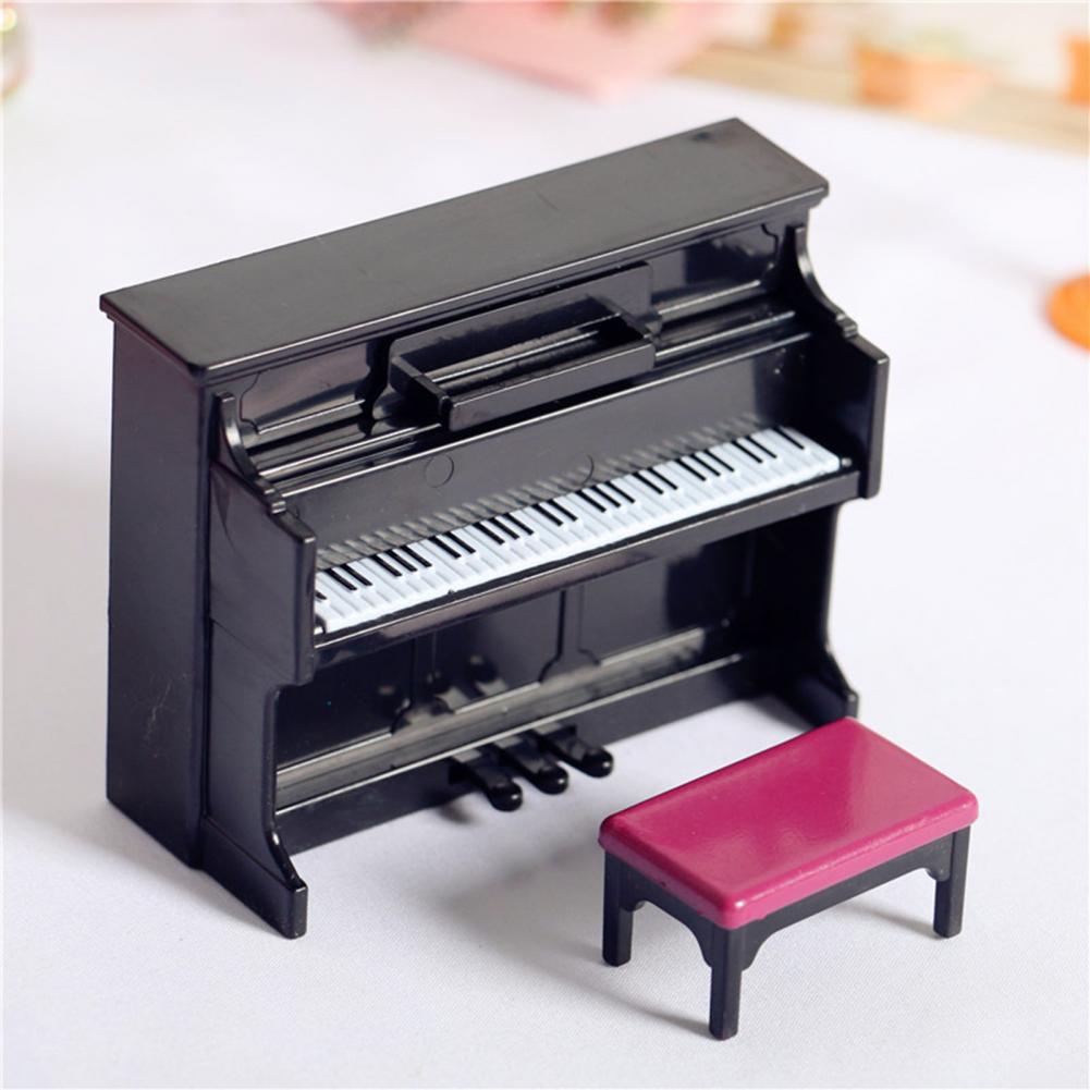 3Pcs/Set Mini Grand Piano Simulation Toy Miniature Piano with Stool DIY Handmade Dollhouse Model for Home