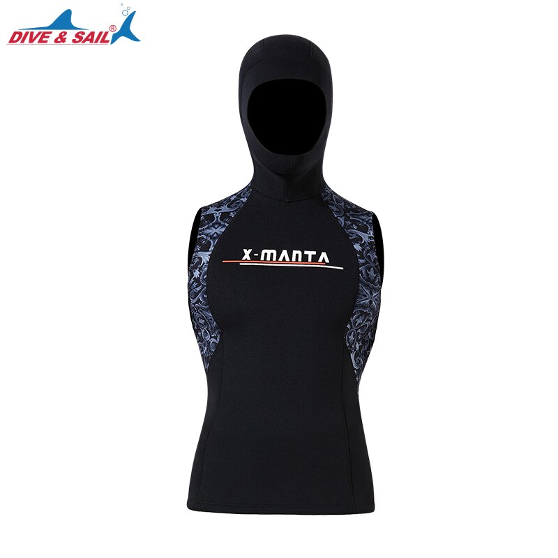 Chaleco de neopreno con capucha para hombre y mujer, traje de buceo de 3MM, tops de buceo de piel con capucha sin mangas