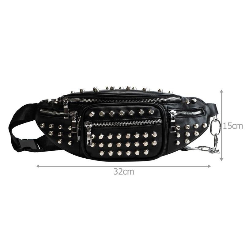 Punk Stijl Klinknagel Pu Lederen Casual Heuptas Vrouwen Sling Schoudertas Telefoon Dames Borst Riem Zakken (Zwart)