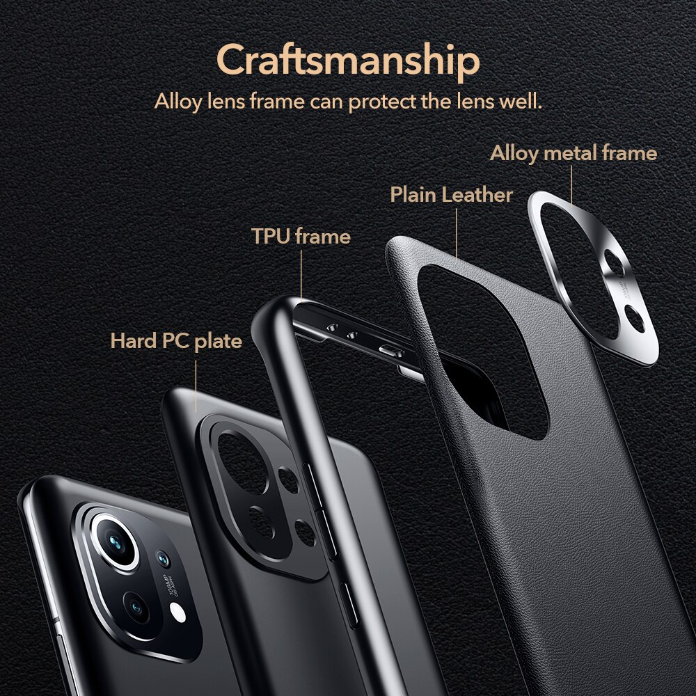 Esr Leather Case Voor Xiaomi 11 Back Cover Voor Mi 11 Luxe Telefoon Case Voor Xiaomi 11 Volledige Cover Siliconen bumper Case Shockproof