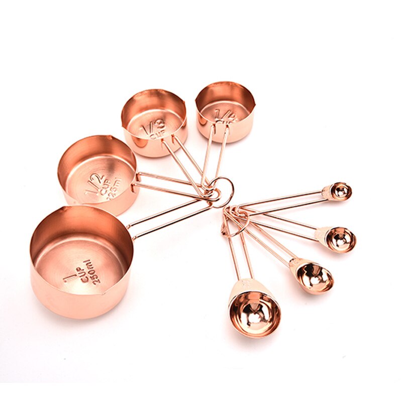 Stainless Steel Measuring Spoons Cup Set Baking Milk Coffee Spoon Flour Liquid Measuring Tool Cooking Kitchen Accessories Gadget: 8pc-Rose Gold