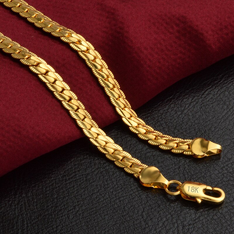 Gouden Kettingen Zilver 925 Breed 5Mm Platte Zijwaarts Ketting Voor Mannen Mode-sieraden