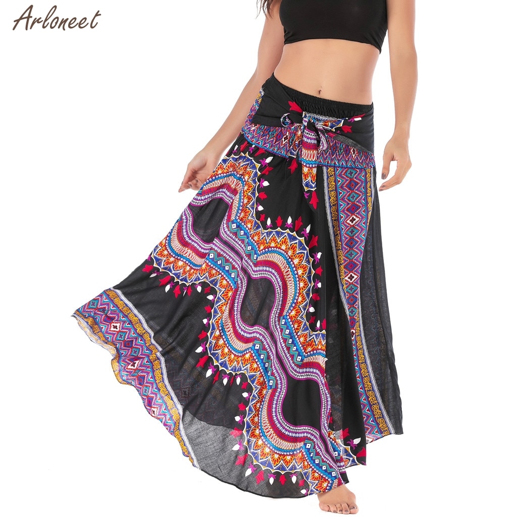 Vrouwen Lange Hippie Bohemian Gypsy Boho Bloemen Elastische Taille Bloemen Halter Rok Vrouwen Casual Rok Kleding Mode Zomer: Black 02