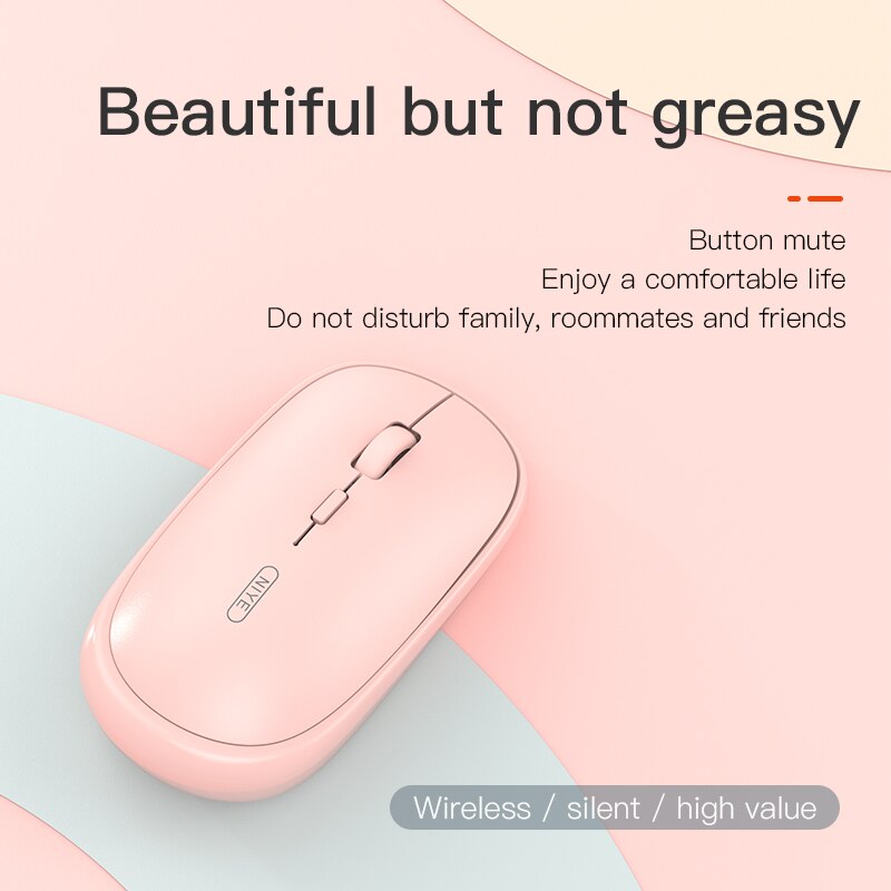 Niye Wireless Mouse 2.4GHz Pink Mouse Rechargeable Silent 1600 DPI Adjustable Computer Home Office Desktop Mice Wireless Mouse