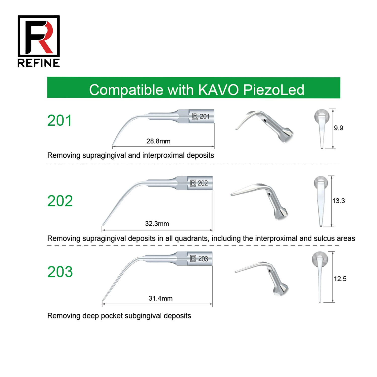 För kavo piezoled dental ultraljud scaler handpiece spets skalningsspetsar 201 202 203 ta bort supragingivala tänder rengöra hälsa