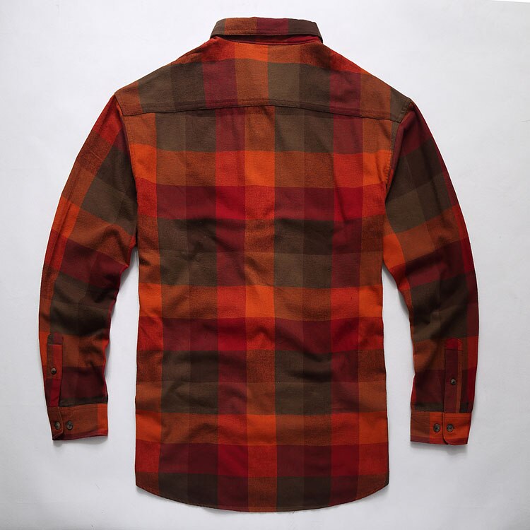 ! - herre langærmet plaid flannel skjorte rød brun udendørs skjorte camping skjorte