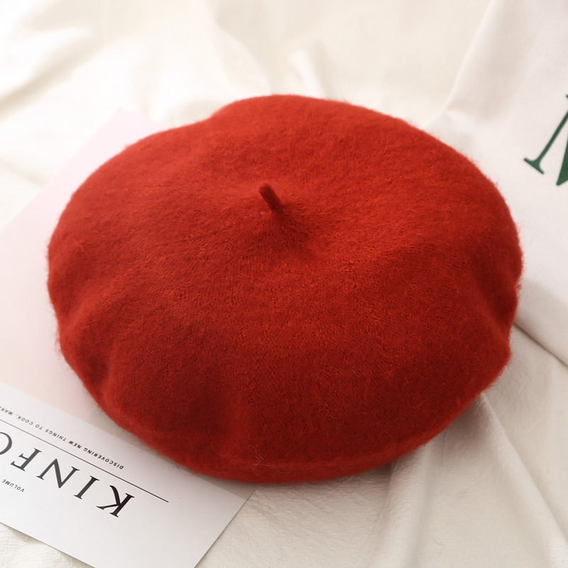 21 Kleuren Lady Herfst Winter Baret Hoed Schilder Hoed Vrouwen Wol Vintage Baretten Effen Kleur Caps Vrouwelijke Motorkap Warme Wandelschoenen cap: caramel