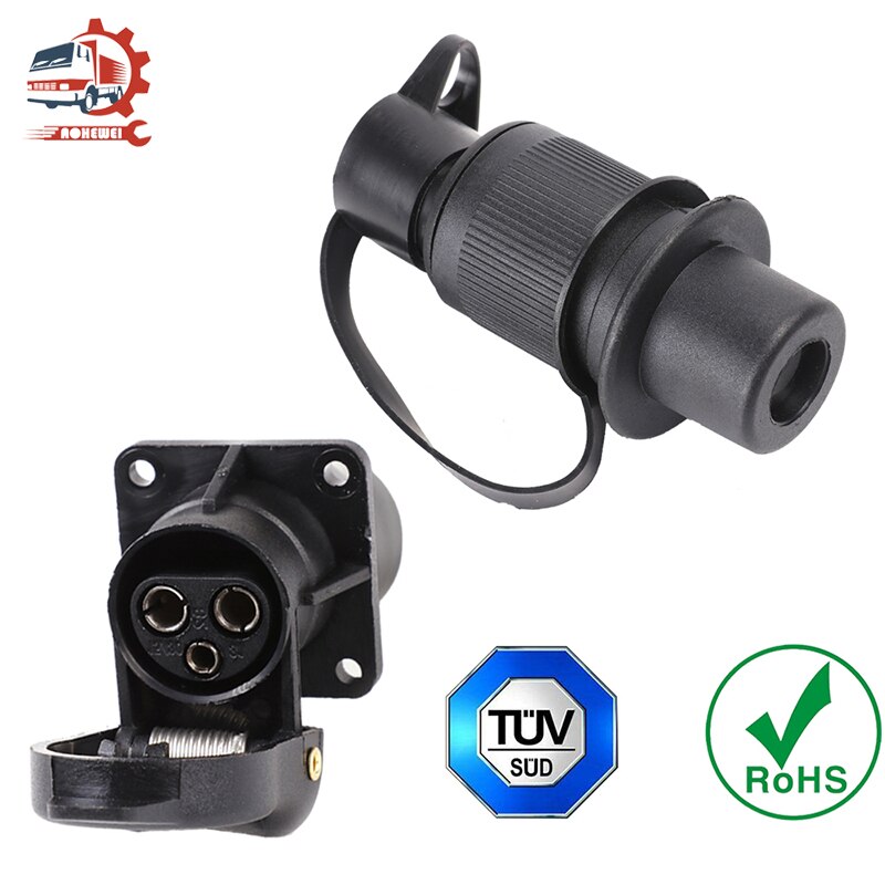 Aohewei 3 Pin Trailer Plug Socket Connectors Trekhaak Ronde 3 Pole Adapter Waterdichte Towing Accessoires Voor Caravan Vrachtwagen 12V