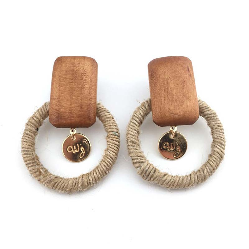 Boucles d&#39;oreilles pendantes en bois, bambou et rotin, faites à la main, bijoux tendance pour la plage, de Boutique: 5