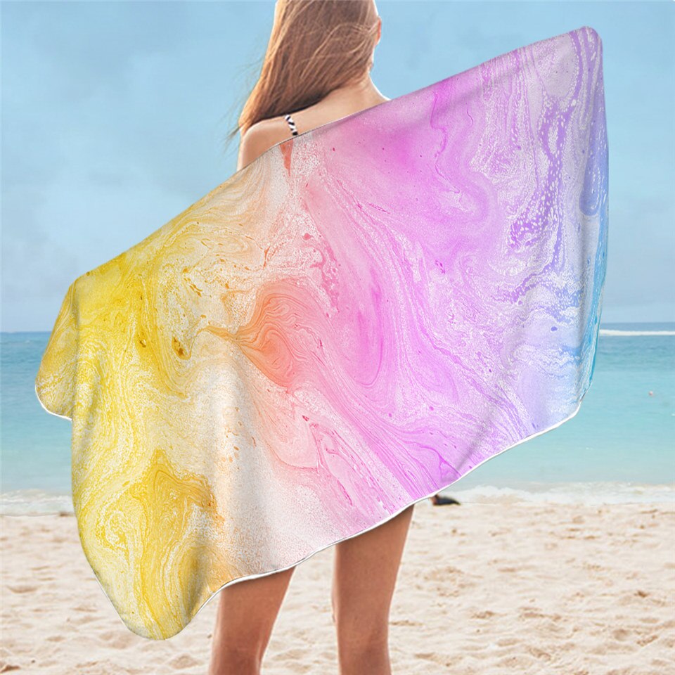 Beddingoutlet marmeren luxe badhanddoek regenboog microvezel strandlaken rotssteen trendy picknickmat 75 x 150 kleurrijke dunne deken: 5